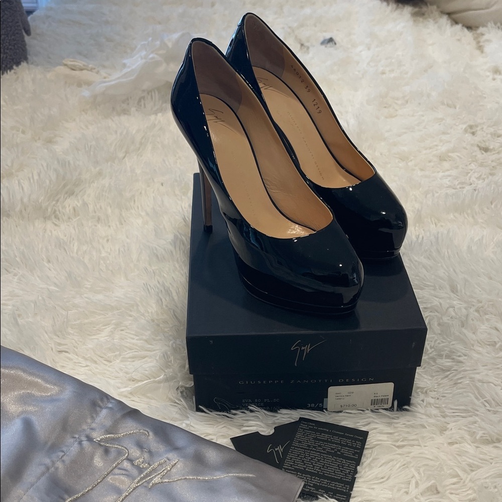 Giuseppe Zanotti black patent leather pumps with platform front. 38.5. Paid $710